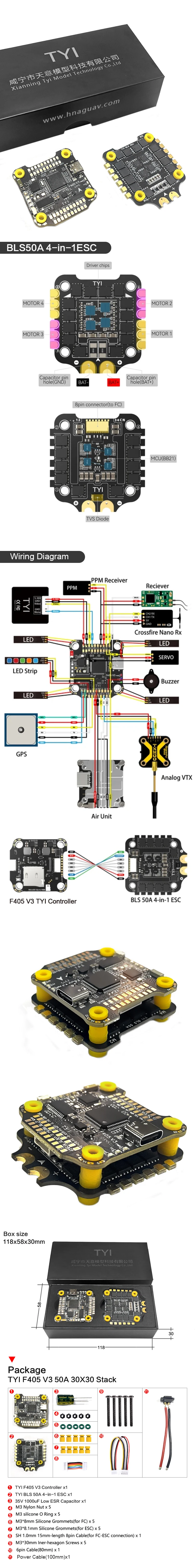 TYI F405 V3 50A BLS Flight Controller Stack F4 4-in-1 50A ESC for RC FPV Drone supplier