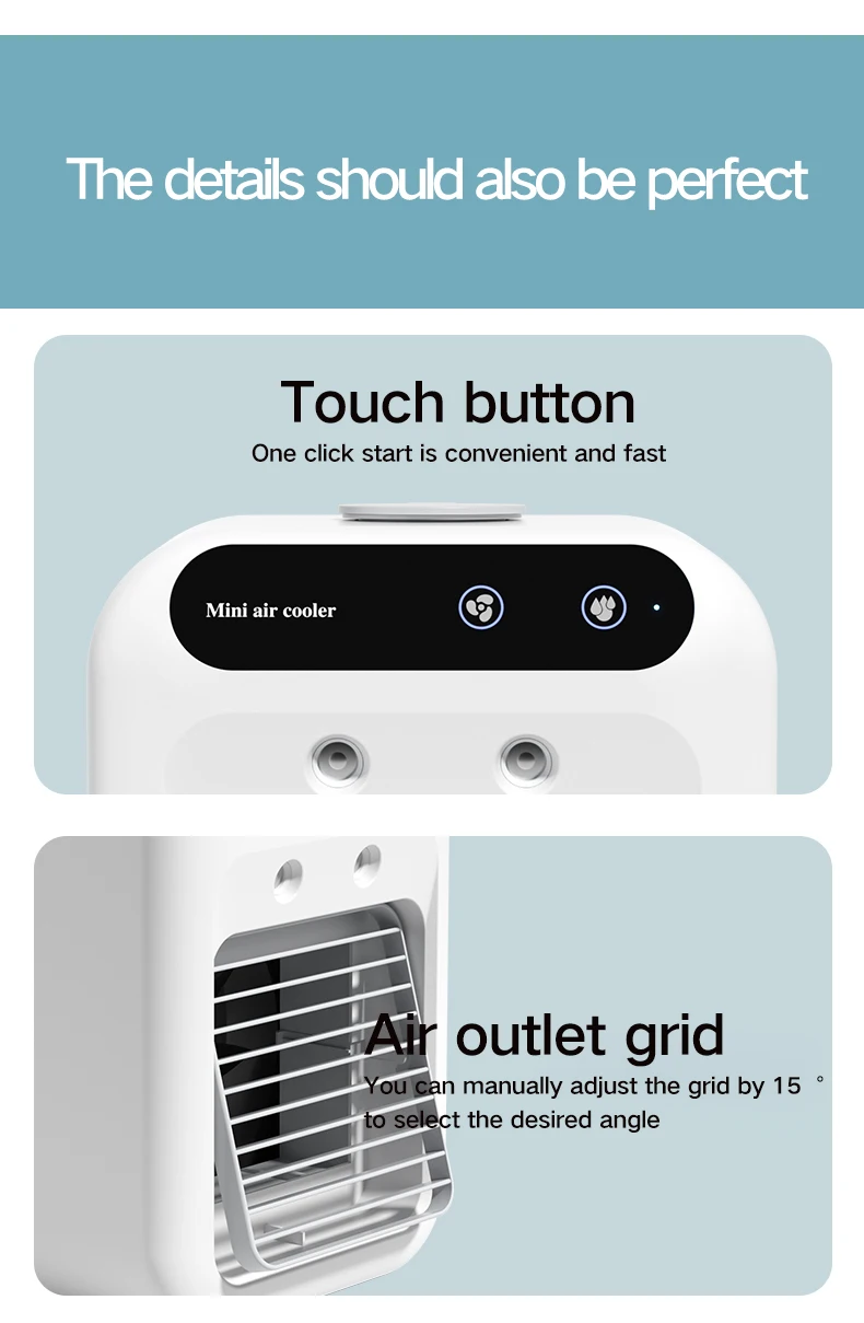 Wireless 1800mAh Rechargeable Air Conditioner Fan For Room Mini USB Air Cooler Fan Outdoor Portable Humidifier Fan_voghion.com