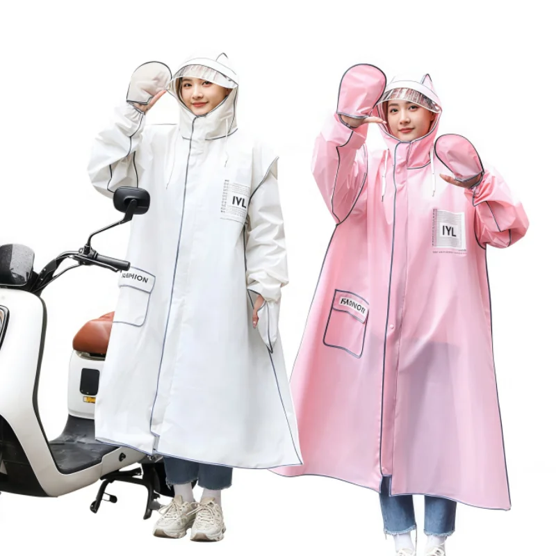 Custom Thick EVA Adult Long Raincoat with Rainproof Gloves Extended Hooded Rain Poncho for Outdoor Activities & Cycling