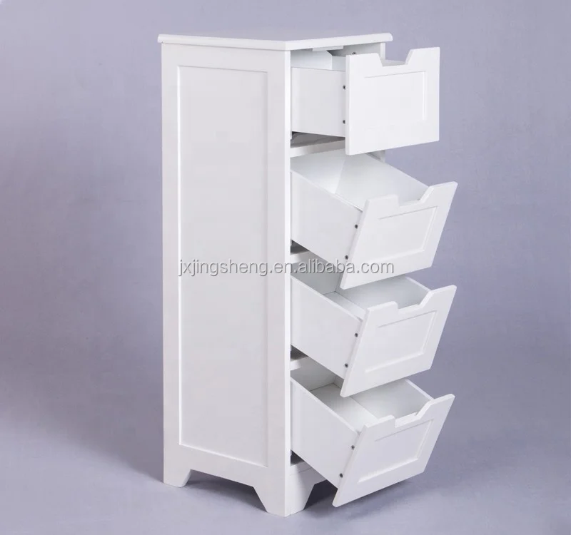 Eco-friendly Solid Wood White MDF Bathroom Cabinet with 4 Drawers for