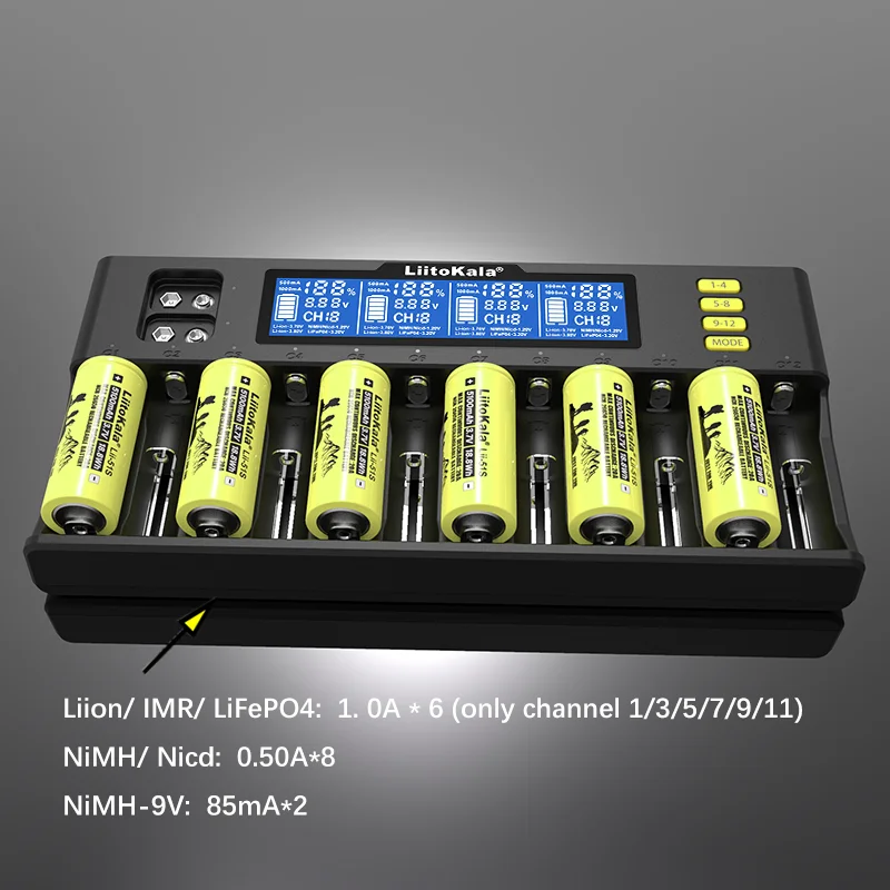 LiitoKala Lii-S12 Lii-S8 18650 21700 26650 9V Battery Charger LCD