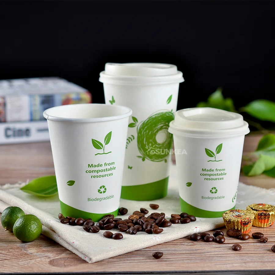 4oz 8oz 10oz 12oz 16oz 20oz Compostable Biodegradable Food Grade PLA Coffee Paper Cup with Lid