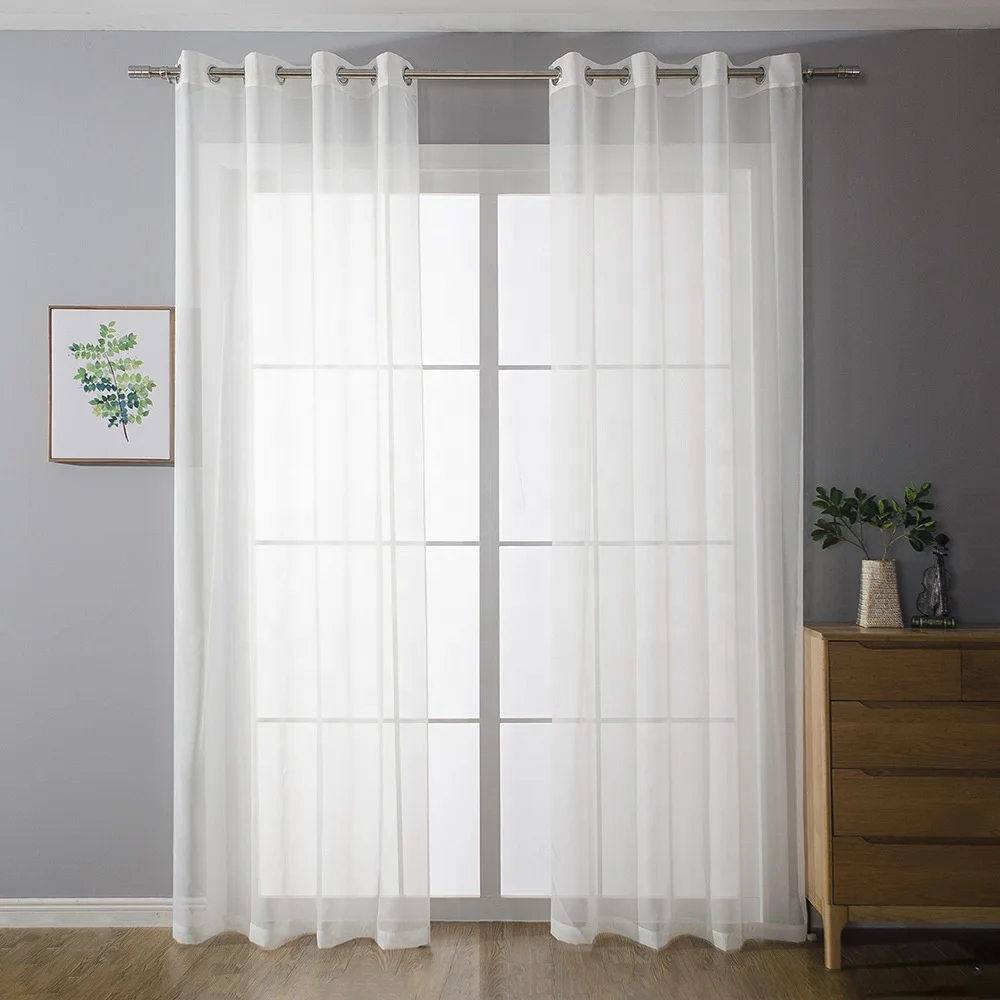 Wholesale Modern Style Ready Made Cheap White Color Living Room Organza Voile Sheer Curtains With Eyelets
