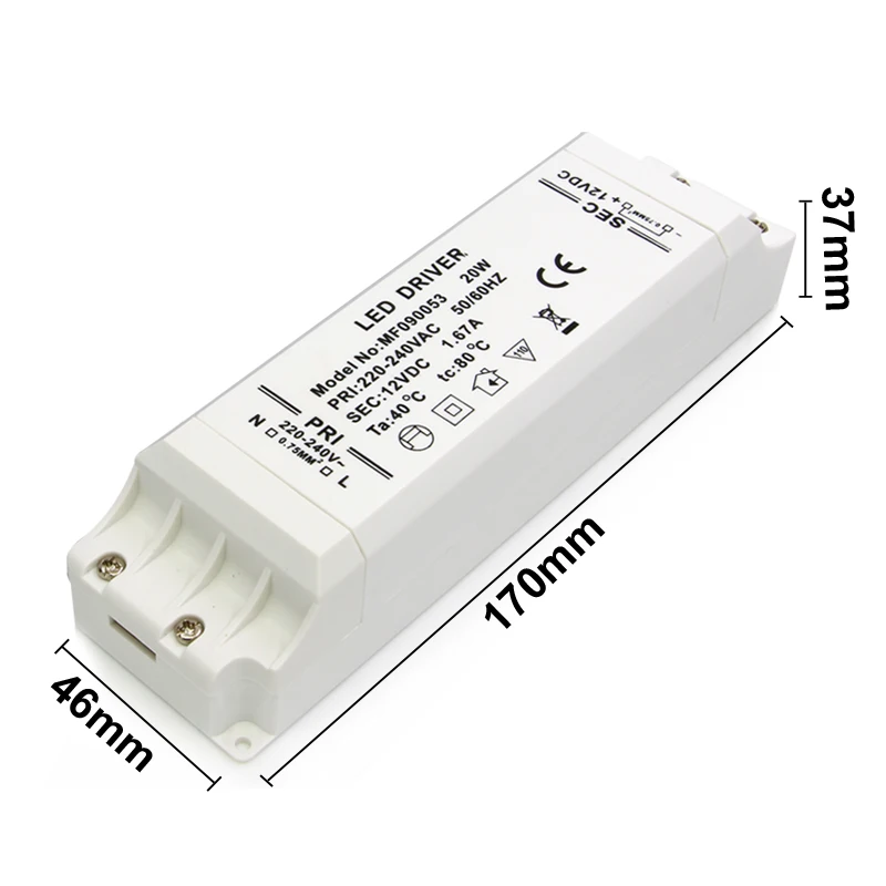 High Quality 20W LED Bulb Driver AC230 to DC24V Covert Constant Voltage for LED Strip and Panel Light 12V/24V Output