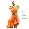 ABC- 327bL Orange  Dress+Bracelet+Headwear