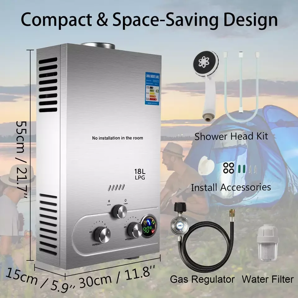 VEVOR 18L LPG Propane Gas Hot Water Heater - Instant & Efficient