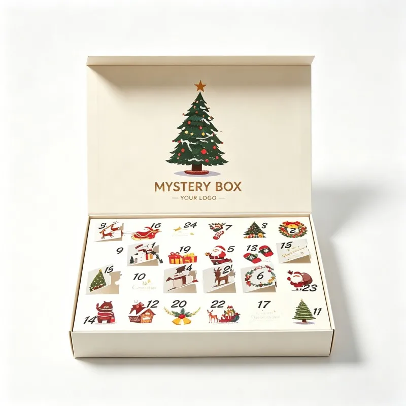 Christmas Ramadan Advent Calendar Packaging-Rigid Paper Boxes UV Coated Glossy Matt Lamination Blind Box Mystery Surprised Box