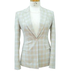 Women's Fashionable WORSTED Fabric Single-Breasted Business Suit Plaid Check Pant Styles Office Formal Ladies' Suits Blazers