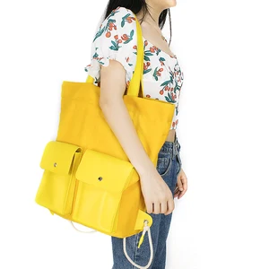 Custom Wholesale Large Korean Blank Drawstring Backpack Women Plain Canvas Tote Bag With Pockets