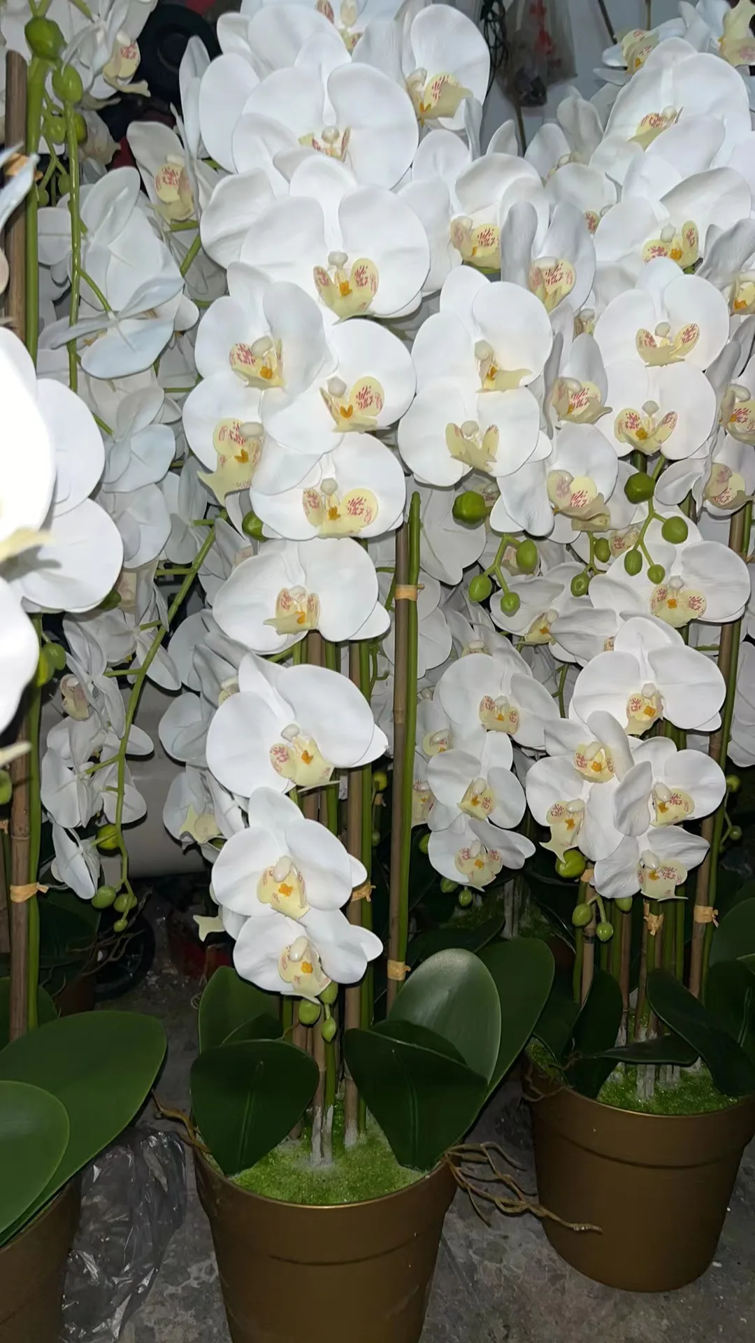 P010 Artificial Orchid In Gold Vase White Faux Orchid Plant In Gold