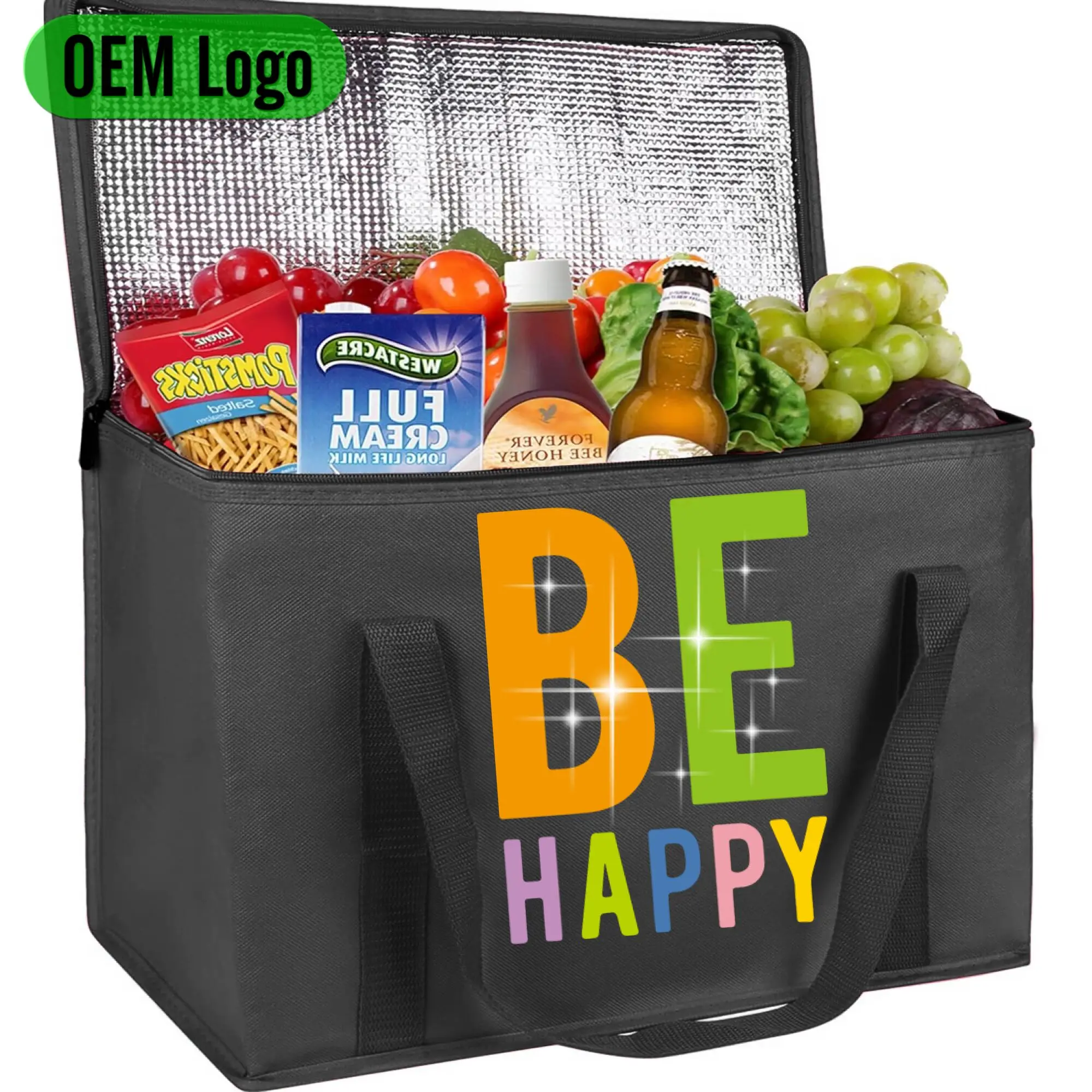 Black Foldable Non Woven Portable Thermal Insulated Warmer Cooler Bag Backpacks Cooler Insulated Bag details