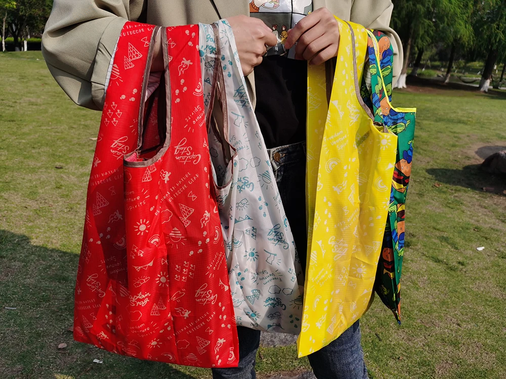 Wholesale Eco Friendly RPET Foldable Polyester Tote Shopping Bag Custom Reusable Grocery Bag