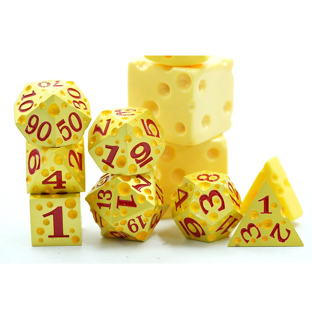 Gold Cheese Polyhedral Metal Dice Set With Red Number Custom Logo 6 Sided 20 Sided for Board Games
