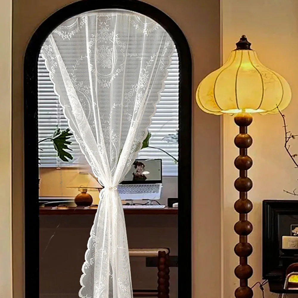 White Princess Style Simple Contemporary Indoor Living Room Canteen Balcony Window Door Lace Floral Cloth Curtain