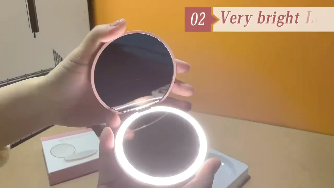 Double Sided Pocket Makeup Mirror With Led Light Hand Mirror Logo
