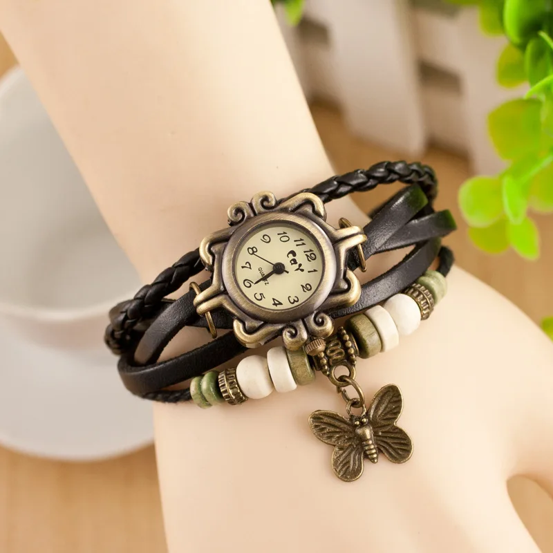 2021 High Quality Women PU Leather Vintage Watches,Women Dress Bracelet  Wristwatches butterfly Pendant RW01