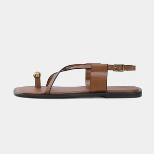 Za2026 Women's Summer Roman Flat Sandals Light Brown Metallic Strap Clip-On Open Toe Design for Outdoor Beach Wear