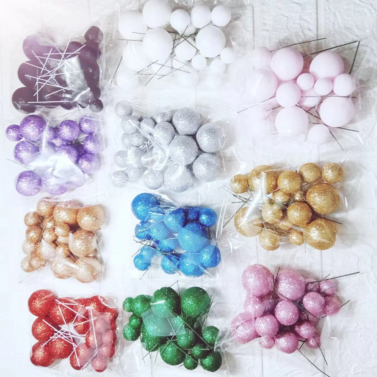 20pcs/pack 2cm 2.5cm 3cm 4cm Shiny Powder Glitter Faux Ball Cake Topper