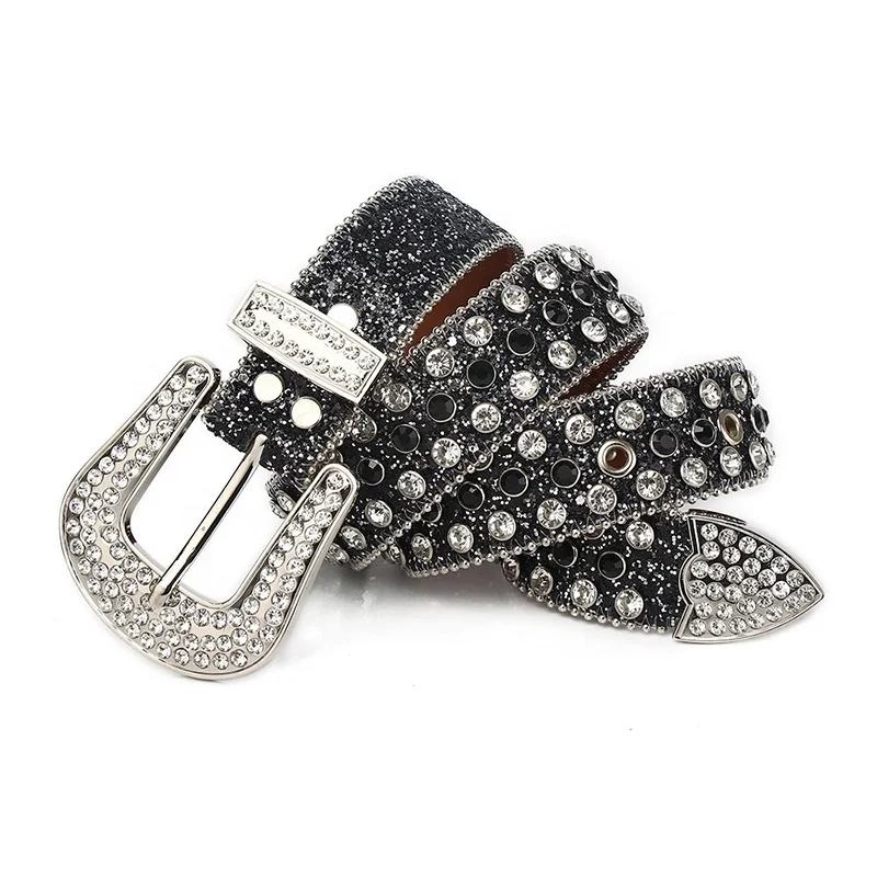 Black Flash Western Luxury High Quality Crystal Diamond Belt display picture 1