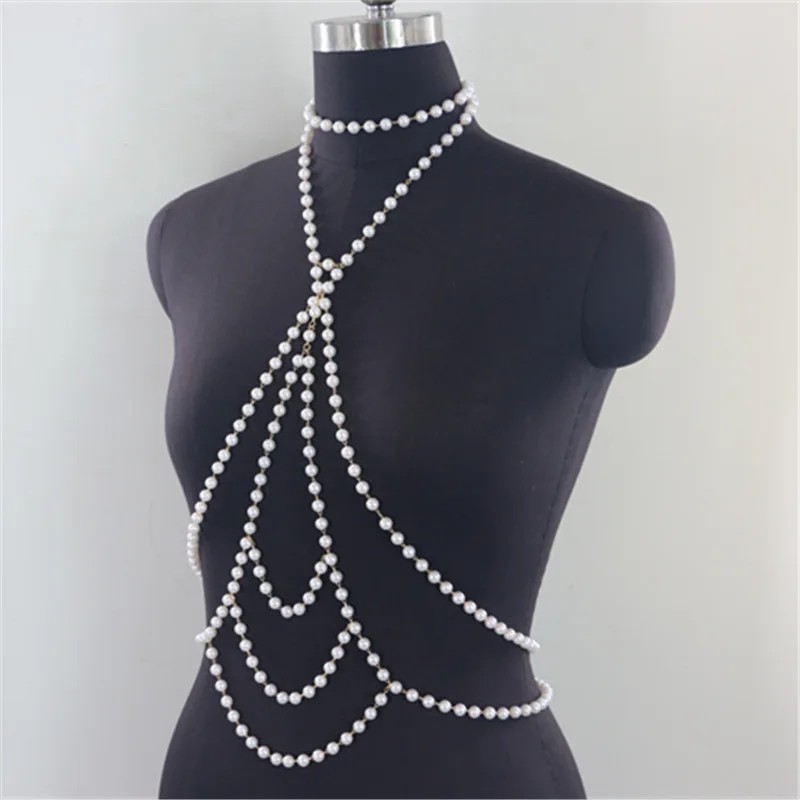 Sexy Pearl Body Chain Bra Fashion Necklace Bridal Jewelry Top Chain