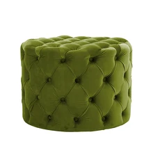 Upholstered Tufted Round Velvet Ottoman With Button Modern Footrest Stool Ottoman Comfy for Living Room
