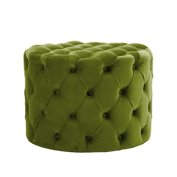 Upholstered Tufted Round Velvet Ottoman With Button Modern Footrest Stool Ottoman Comfy for Living Room