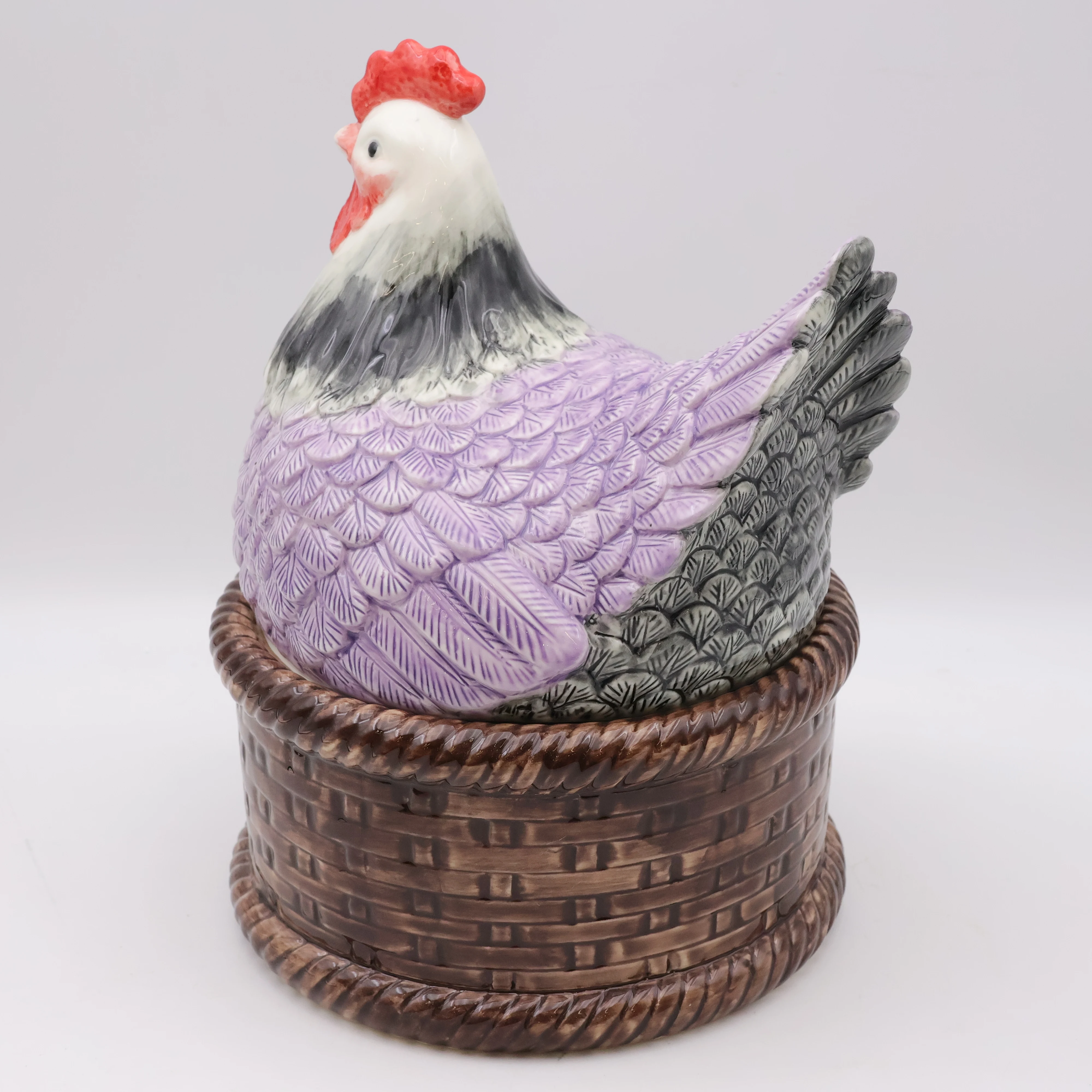 Custom Handmade Porcelain Kitchen Cocoa Cookie Candy Cereal Jar Ceramic Lifelike Chicken Hen Rooster Animal Storage Cookie Jars