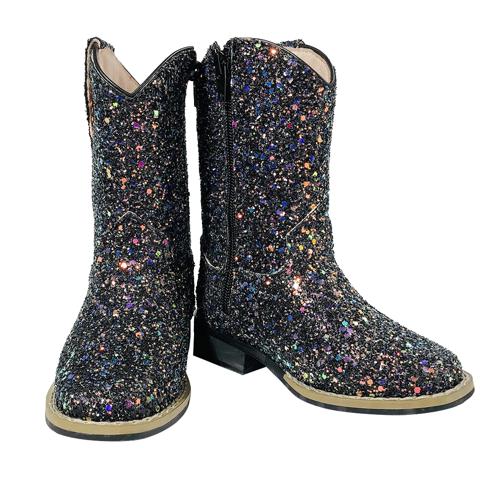 Children Flash Glitter Western Cowboy Boots For Girls Different Color