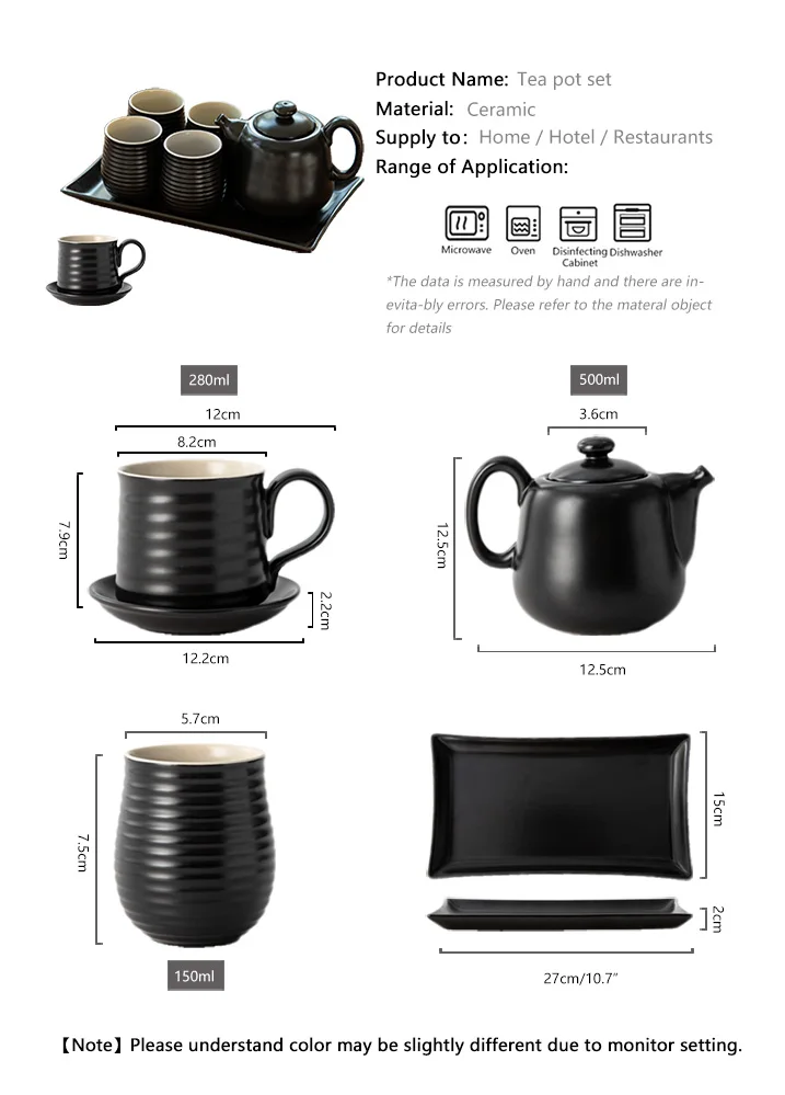 FENN wholesale custom tea accessories vintage restaurant black chinese teapot ceramic cup saucer set unique tea cup with tray