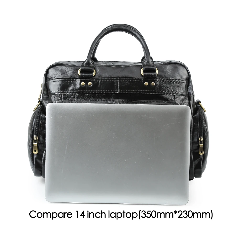 TIDING Factory Wholesale Custom Black Large Capacity Travel Tote Genuine Real Leather Laptop Briefcase Bag for Men