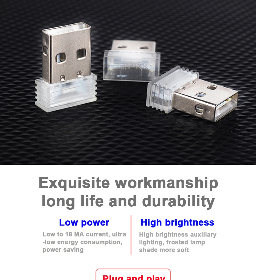 TECH-KING Car Interior Atmosphere Lamp Ambient Lighting Kit Night Led Decoration Mini Universal USB led Light Atmosphere Lamp