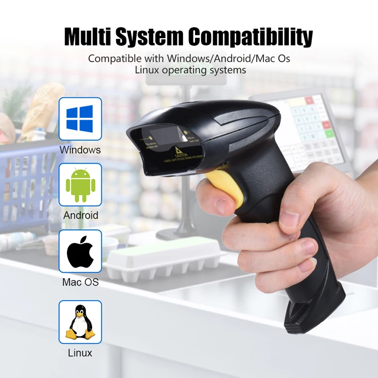YHDAA Fast Scanning 3 in 1 Wireless Bluetooth 2D CMOS Barcode Reader Handheld Qr Code Scanner for Supermarket