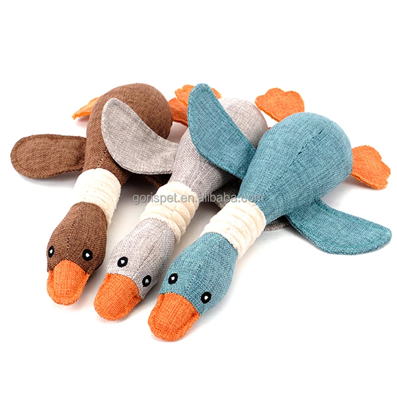 Wholesale Best Made Linen Cloth Plush Bird Toy Squeakers Dog Stuffed Wild Goose Animals Toys