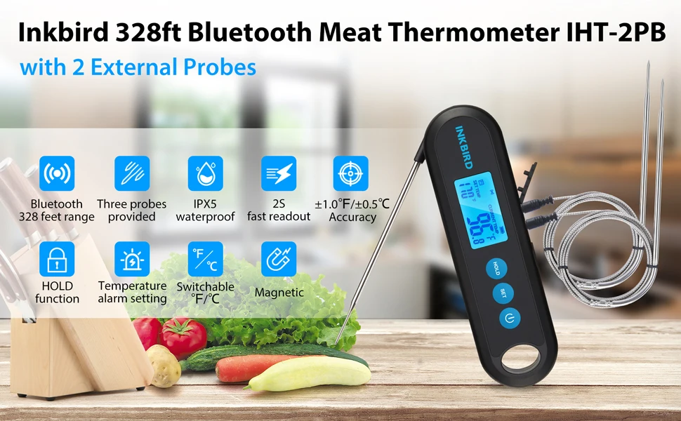 INKBIRD Bluetooth Instant Read Meat Thermometer with Two External Probes