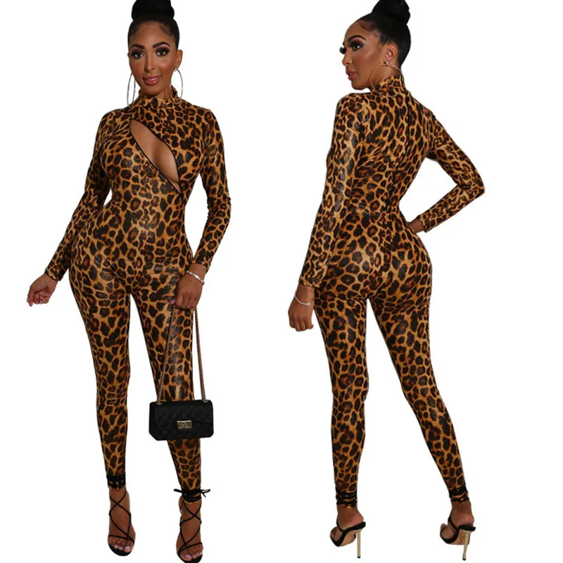 2021 Fall New Fashion Printed Long Sleeve Romper Leopard Jumpsuit For Women  Bodycon Sexy Clubwear Jumpsuits With Zipper - Buy Custom Printing One Piece  Jumpsuit,Adult One Piece Jumpsuit,One Piece Jumpsuit Sale Product
