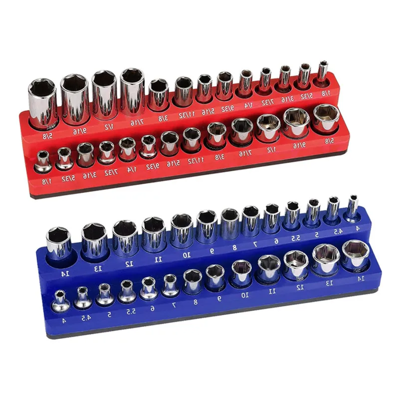Upgrade ABS 6PCS 1/4inch 3/8inch 1/2inch Socket Metric & SEA Magnetic Socket Holder Storage Organizer Set for Workshop