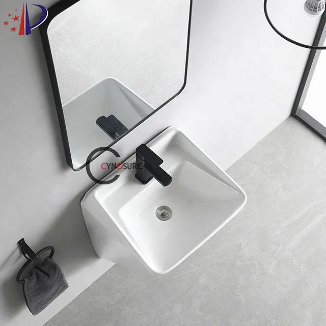 New Products 2025 Multifunctional White Rectangle Bathroom Countertop Ceramic Table Top Sink Bathroom Hand Wash Wall Hung Basin