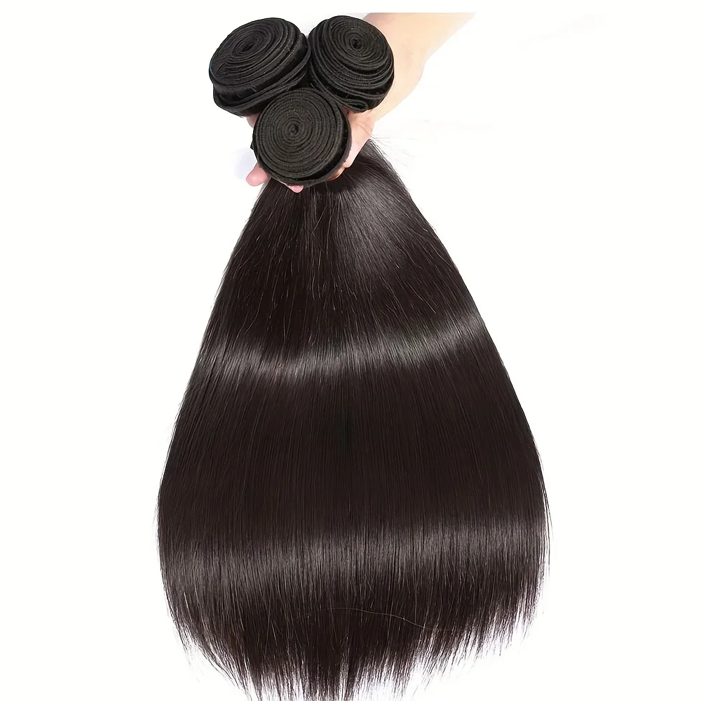 Straight Human Hair Bundle Natural Black Extension 14-30 Inch Remy Hair Women_voghion.com