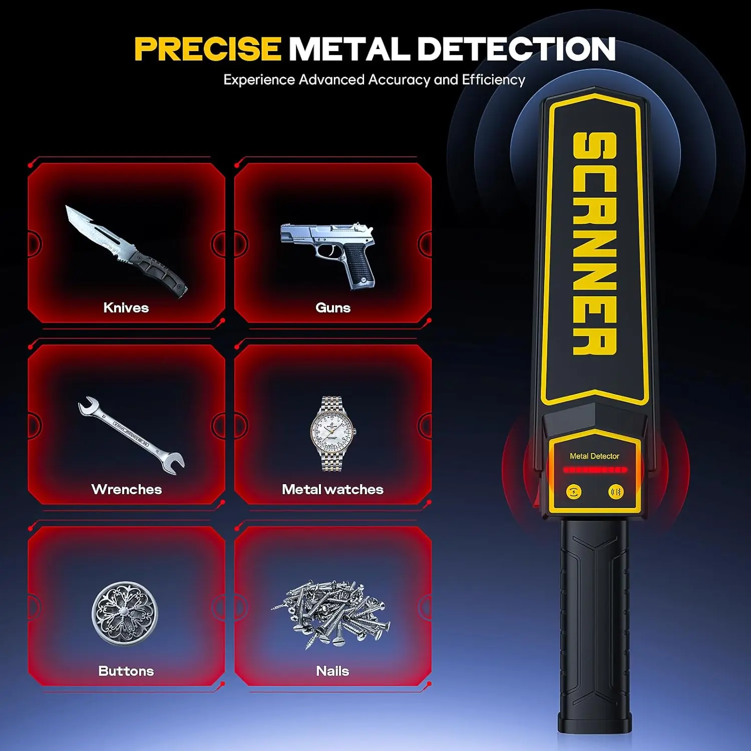 Portable Metal Detector Handheld Security Scanner 2000mAh Lithium ...