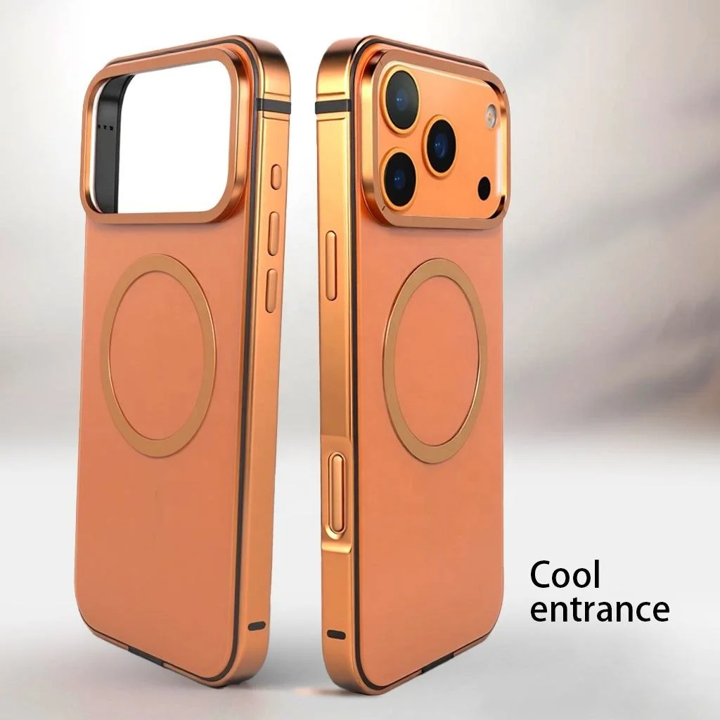 product magnetic titanium charging case for iphone 17 pro max stainless steel bumper shockproof mobile phone cover for iphone16 pro max-6