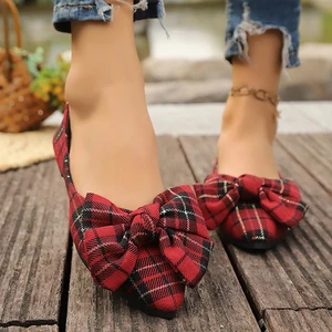 Classic Plaid Women's Casual Flat Shoes in Ballet Mary Jane Loafer Styles-Lightweight and Breathable Wholesale