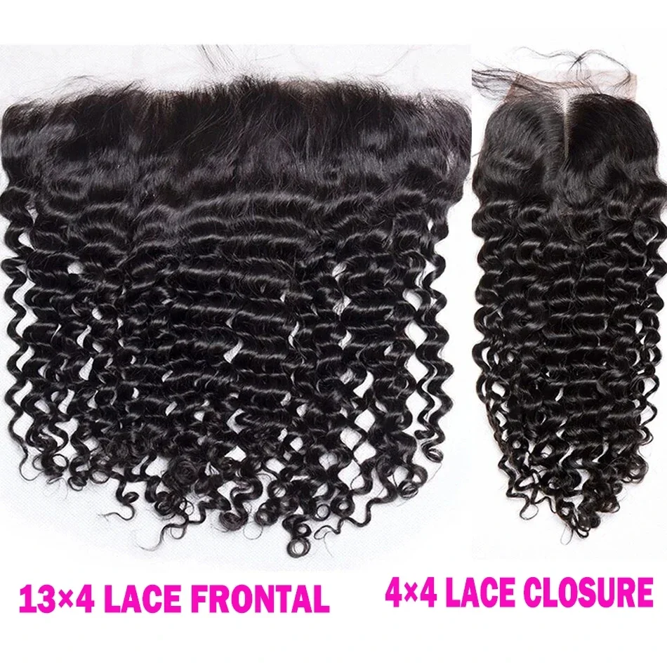 4x4 13x4 Transparent Lace Frontal Lukning Lige Vandbølget Kinky Krøllet Lace Closure 100% Remy Ægte Hår Forplukket_voghion.com