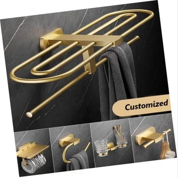 Hot sale washroom shower room toilet luxury solid brass bathroom accessories gold set