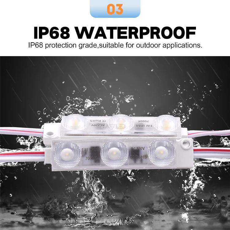High Brightness 7000K IP68 Led Module Outdoor 3 Led Ac 220V 110V UL CE Rohs Listed Led Module Signage Light Led Module