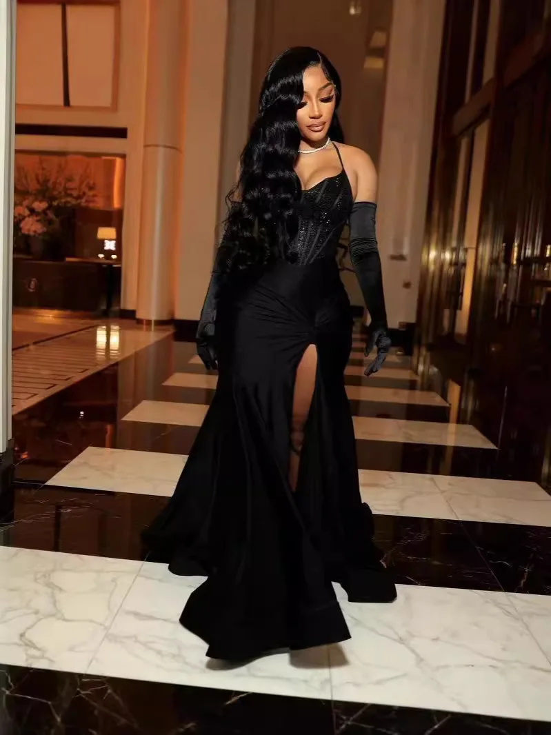 latest party wear dress New Women's Fall Elegant Party Dress Heavy Sequins Suspender Fashion  Evening Dress Draped Feather Inspired Celebrity Style