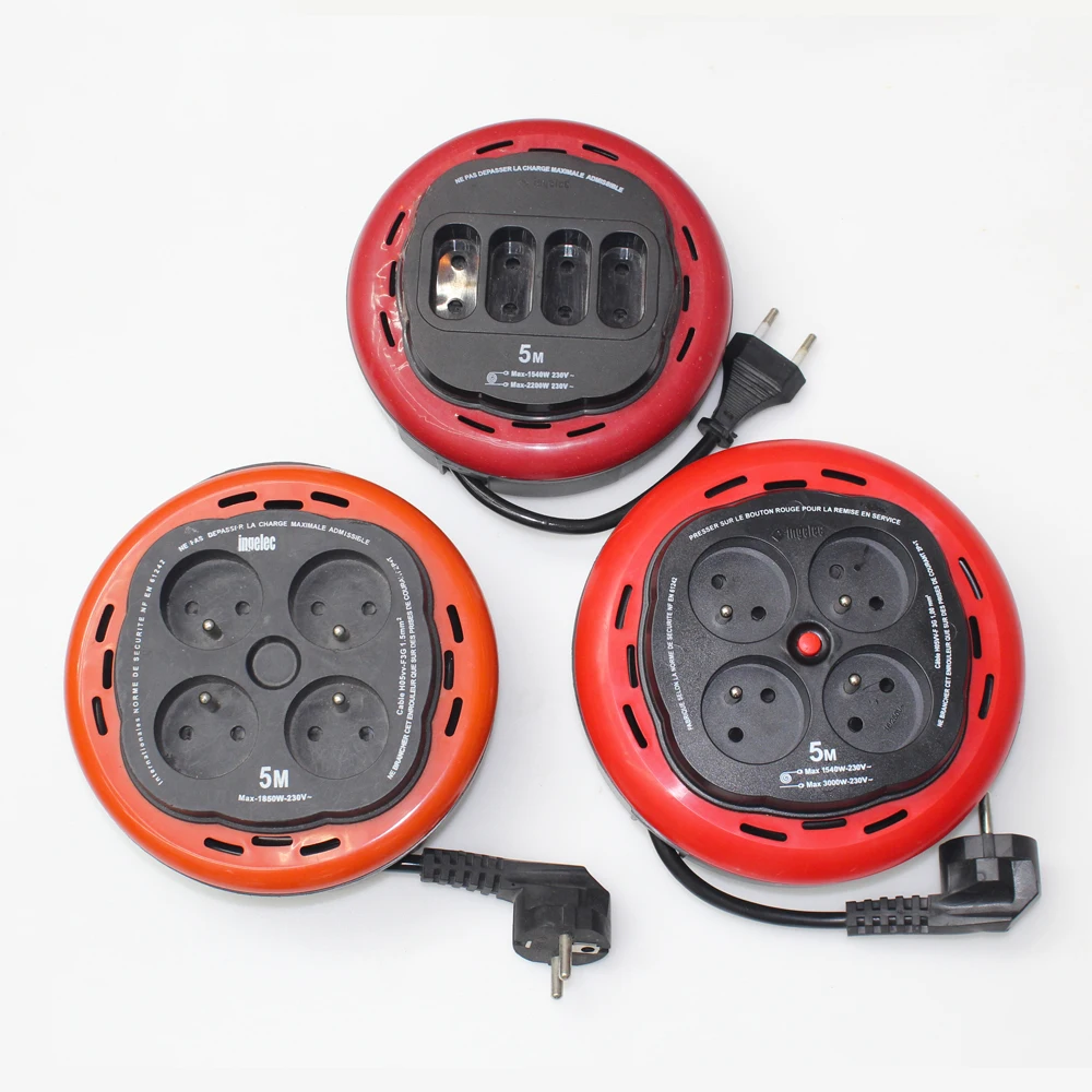 French Standards Ingelec 4 Gang 4 Way Round Extension Cable Reel Electrical Plugs and Sockets Extension Socket CE Approved 16A
