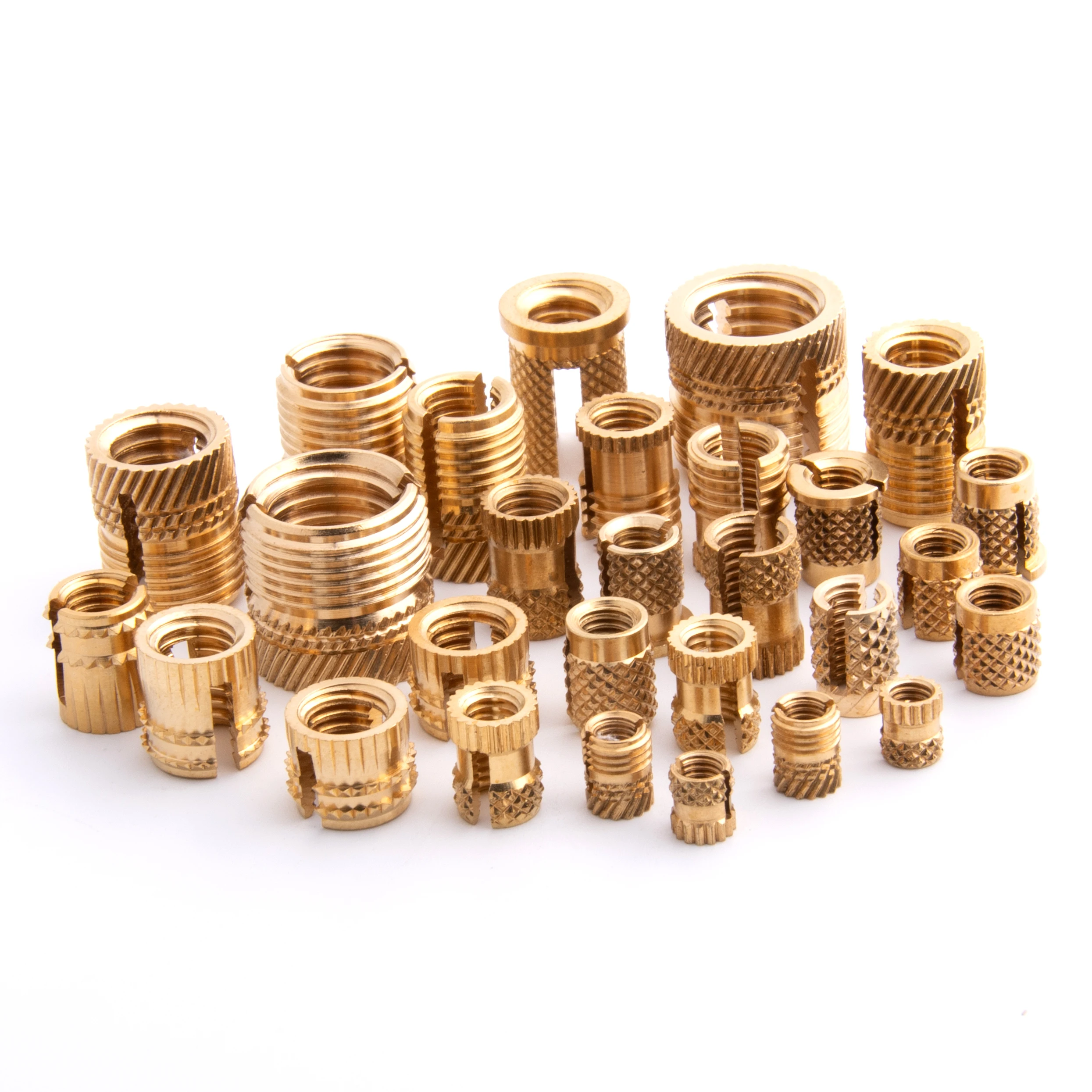 Custom Length High Quality M3 M4 M5 M6 M8 M10 Brass Cold Press Female Thread Insert  Slotted Copper Nuts for Plastic Laptop