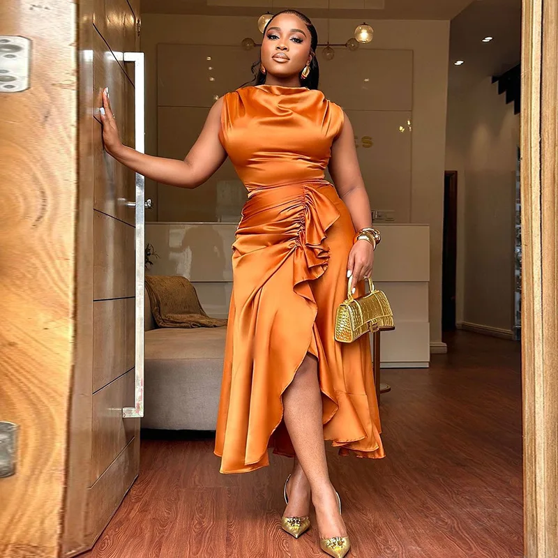 New Style Temperament Sleeveless Slim Ruffled Mid-length casual