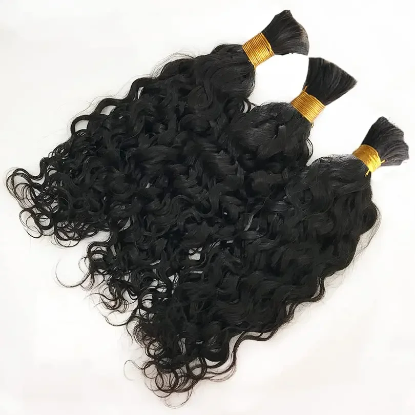 Lot de 3 mèches de cheveux brésiliens naturels ondulés en vrac, sans trame, pour tressage, micro-tresses humides et ondulées, 100 g_voghion.com
