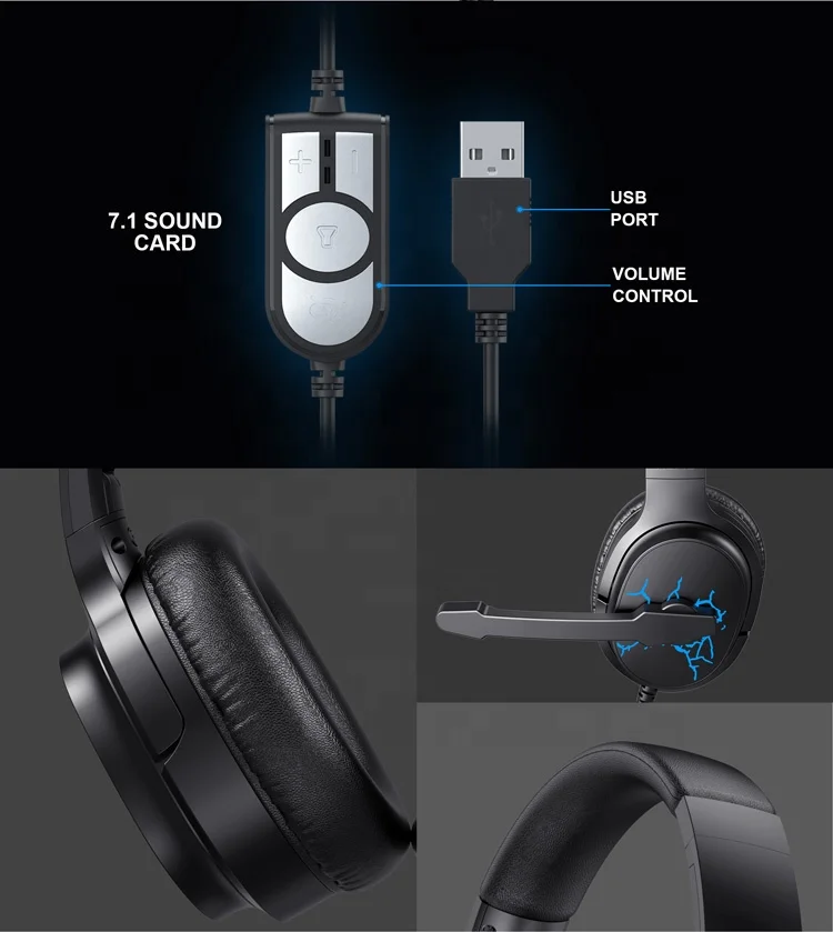 H213U Havit Quality Custom Logo Led Wier Head Phones Stereo Office Bass Wire on Ear Headset Headphones Usbheadset